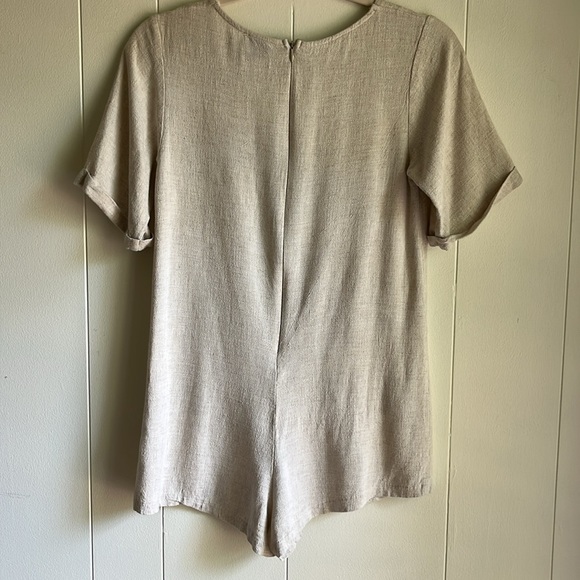 Princess Polly Tan Beige Boho Casual Linen Beach V-Neck Romper Jumpsuit Sz 2 - Picture 10 of 13